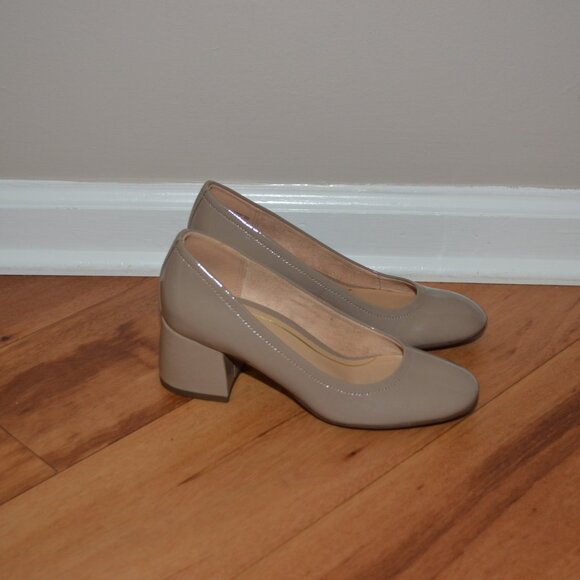 Vionic Women’s Carmel Patent Leather Chunky Comfort Round Toe Heel Taupe 6 wide - Picture 4 of 12